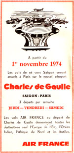 Saigon Paris Charles de Gaulle à partir du 1er Novembre 1974
